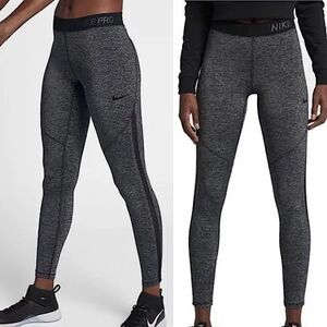Nike Pro Hypercool mesh leggings heathered grey black full length XS